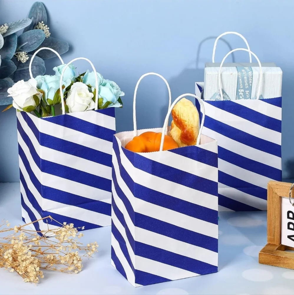 Gift Goodie Bags Blue & White Stripe Set of 60 NEW
